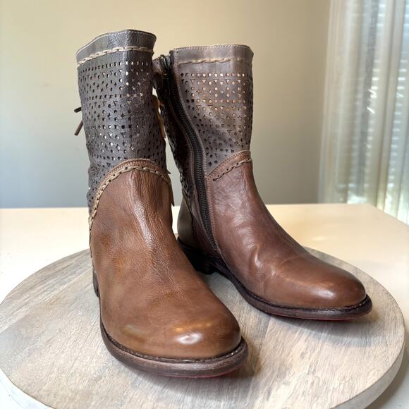 Bed Stu Cobbler Cheshire Boots 8 Mid-Calf Leather Zip Artisan Boho Western - Picture 1 of 13